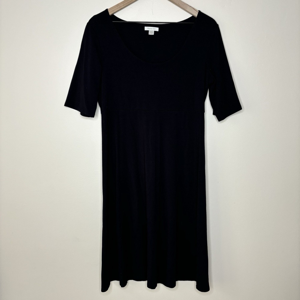 Garnet Hill Black Trapeze Dress Medium Stretch 1/2 Sleeve Minimalist Capsule
